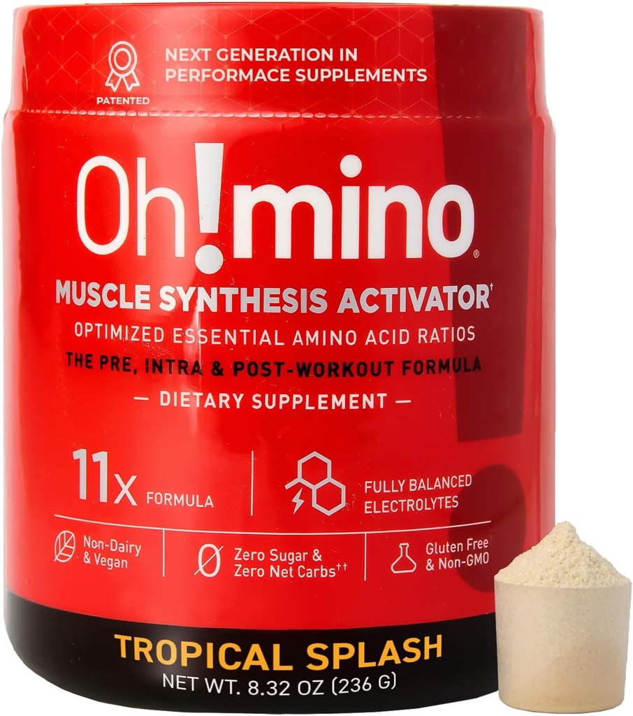 Ω!μίνο Essential Amino Acids συμπλήρωμα. Tropical Splash, Καφέ σκόνη. Και οι 9 ΕΑΑ, BCAAs και το τέλειο Amino για τις προπονήσεις, Amino Energy, και να οικοδομήσουμε τους μυς, και να ανακτήσουμε πιο γρήγορα.