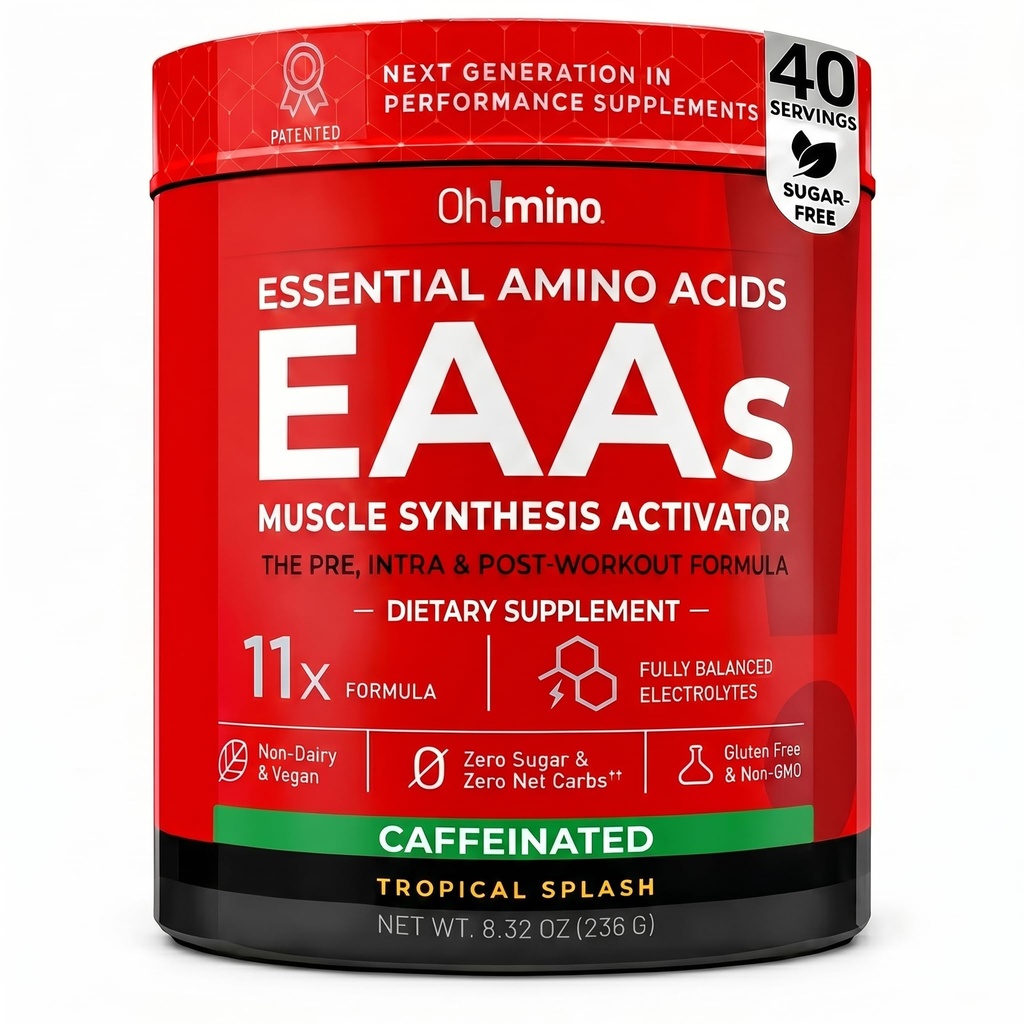 Ω!μίνο Essential Amino Acids συμπλήρωμα. Tropical Splash, Καφέ σκόνη. Και οι 9 ΕΑΑ, BCAAs και το τέλειο Amino για τις προπονήσεις, Amino Energy, και να οικοδομήσουμε τους μυς, και να ανακτήσουμε πιο γρήγορα.