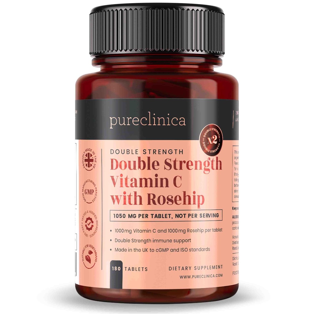 Pureclinica Βιταμίνη C με Rosehip – 2000mg (1000mg VIT C & 1000mg εκχύλισμα Rosehip) x 180 δισκία - 6 Μήνες Προσφορά!