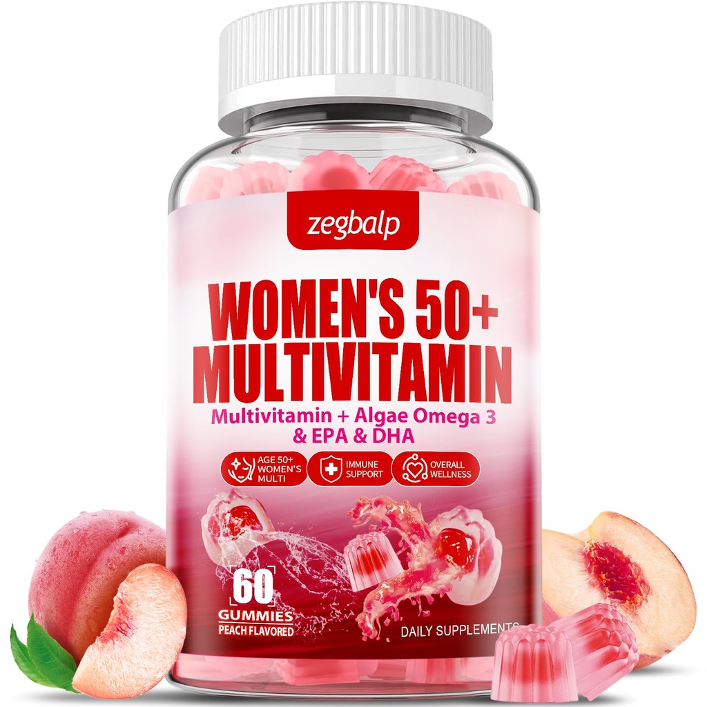 Γυναίκες χωρίς ζάχαρη Πολυβιταμίνη 50 Plus Gummies με ασβέστιο, μαγνήσιο, ψευδάργυρο, βιταμίνη Α, C, D3, E, K2, B Complex, Folate, Biotin - Multi Vitamins & Minerals for Skin, Energy, Immune Support
