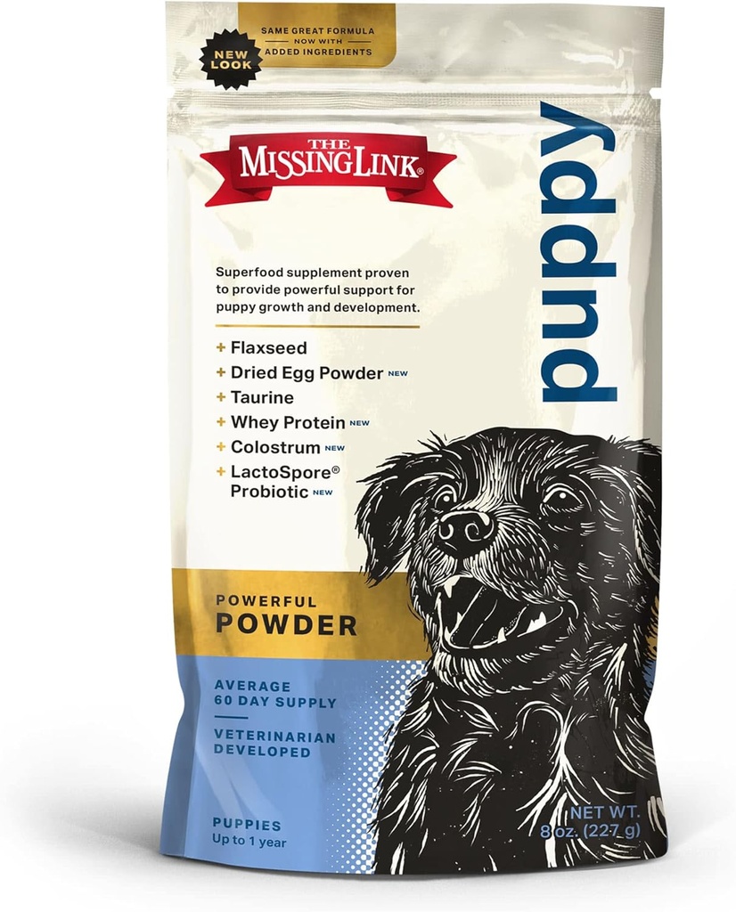 Το συμπλήρωμα Puppy 8oz που λείπει Link Superfood σκόνη προωθεί την ανάπτυξη & ανάπτυξη, υποστηρίζει την ανοσία, πέψη, οστά, δέρμα & παλτό του σκύλου