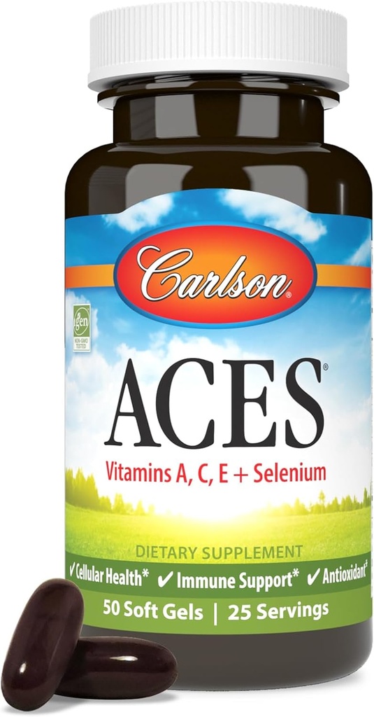 Carlson - ACES, Vitamins A, C, E + Selenium, Cellular Health & Immune Support, Antioxidant, 50 Softgels