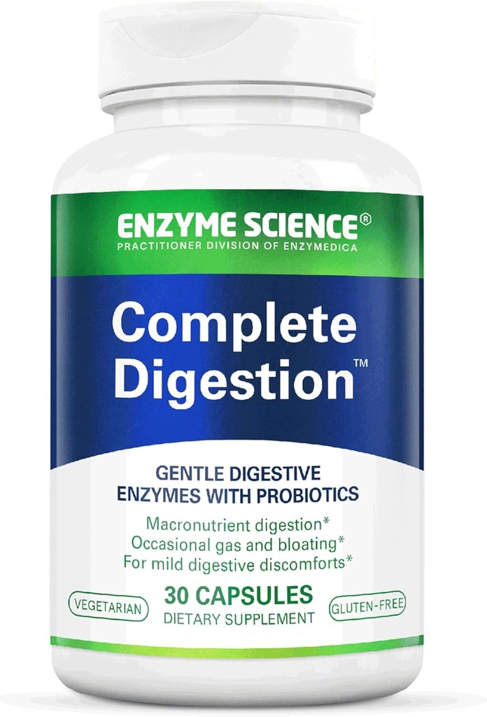 Enzyme Science Complete Digestion - Digestive ένζυμα για τις γυναίκες και για τους άνδρες με προβιοτικά - 3-in1 Gut Health Support for Digestion - Digestive health – Enzimas peptivas y probioticos - 30 Κάψουλες
