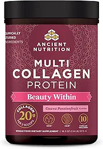 Ancient Nutrition Collagen Powder Protein, Multi Collagen Protein Beauty Within, Guava Passionfruit, with Vitamin C, Hydrolyzed Collagen Peptides Supports Healthy Skin and Nails, 18.3oz