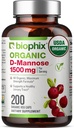 biophix D- Mannose USDA Organic 1500 mg 200 Veggie Caps - Υποστηρίζει ένα υγιές ουροποιητικό, μη ΓΤΟ, Vegan-Friendly