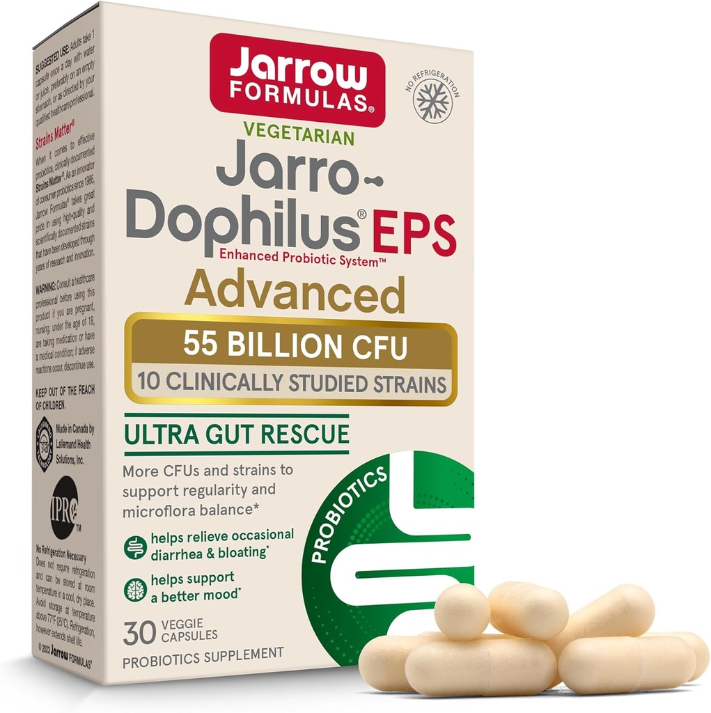 Jarrow Formulas Jarro-Dophilus EPS Advanced, 55 δις CFU Probiotics, Digestive Υποστήριξη για Ενήλικες, 30 Probiotic Συμπληρώματα Κάψουλες Veggie, Μέχρι 30 ημέρες προσφοράς