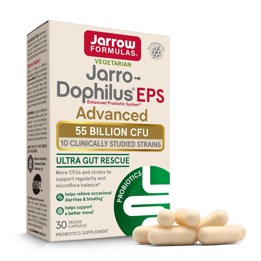 Jarrow Formulas Jarro-Dophilus EPS Advanced, 55 δις CFU Probiotics, Digestive Υποστήριξη για Ενήλικες, 30 Probiotic Συμπληρώματα Κάψουλες Veggie, Μέχρι 30 ημέρες προσφοράς