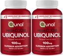 Qunol Mega Ubiquinol Coq10 100mg, Ανώτερη απορρόφηση, Πατενταρισμένο νερό και λίπος Διαλυτό φυσικό συμπλήρωμα Form του συνένζυμου Q10, Αντιοξειδωτικό για την υγεία της καρδιάς, 60 Softgels, Συσκευασία των 2