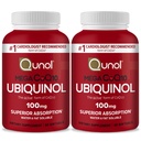 Qunol Mega Ubiquinol Coq10 100mg, Ανώτερη απορρόφηση, Πατενταρισμένο νερό και λίπος Διαλυτό φυσικό συμπλήρωμα Form του συνένζυμου Q10, Αντιοξειδωτικό για την υγεία της καρδιάς, 60 Softgels, Συσκευασία των 2