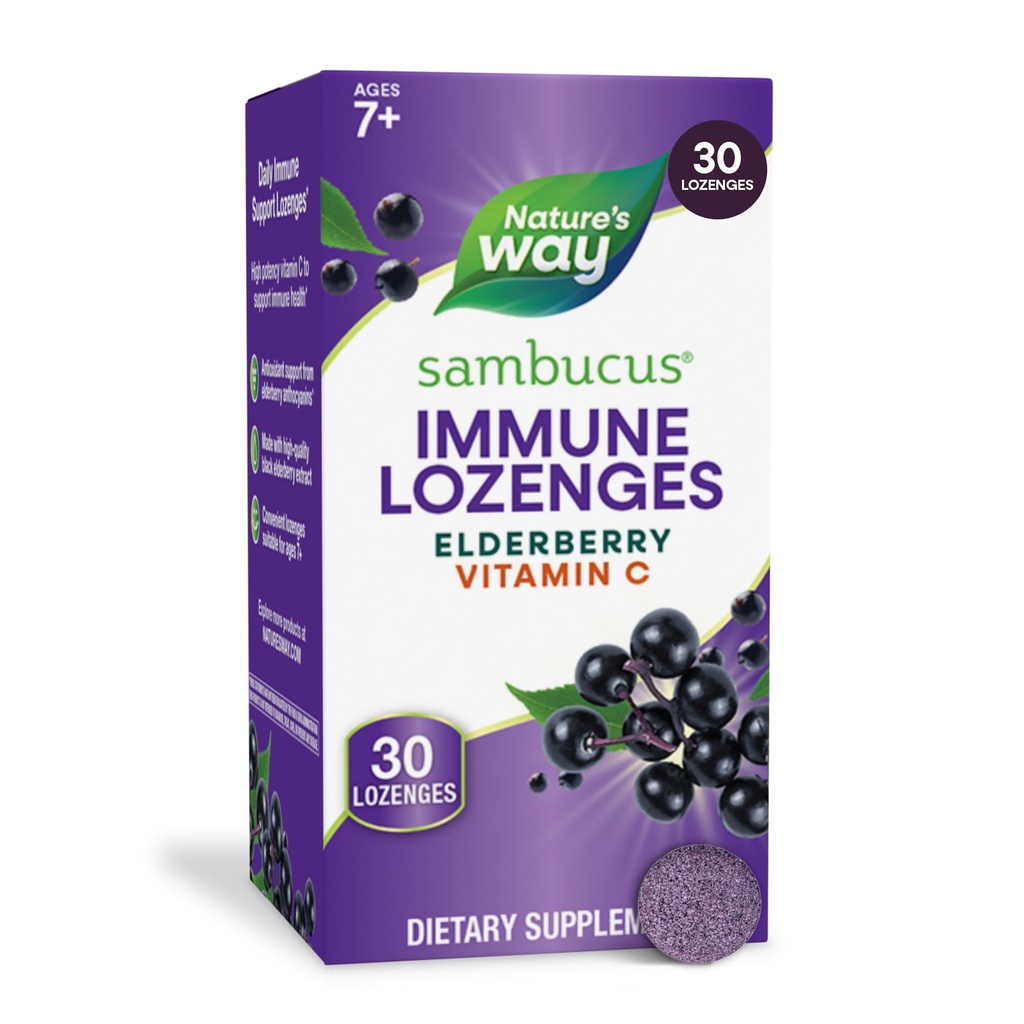 Nature's Way Sambucus Immune Lozenges, με Βιταμίνη C, Black Elderberry Extract, Immune Support*, 30 Lozenges (Packaging May Vary)