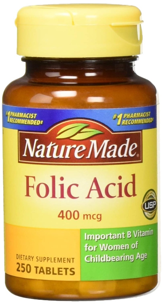 Nature Made Folic Acid (400 mcg) Tablets, 250 Count, Pack of 2