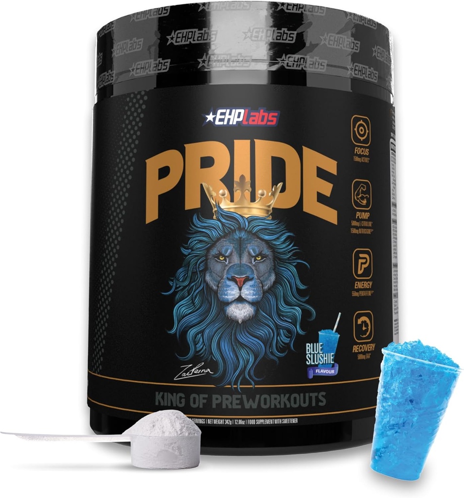 EHP Labs Pride Pre Workout Powder Energy Supplement - Sugar Free Preworkout για άνδρες και γυναίκες, Energy Powder Boost Drink with BCAA - 280mg καφεΐνη - Blue Slushie (40 Services)