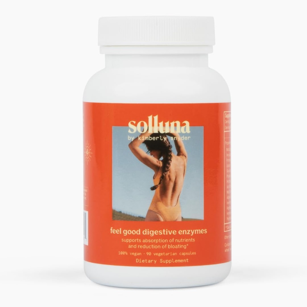 Solluma by Kimberly Snyder Digestive Enzymes Lipase, Amylase, Protease, Alpha-Galactosidase, Cellulase for Digestive Health, Nutrient Absorpition, Stomach Pain, Gas & Bloating (90CT) Vegan & Non-GMO