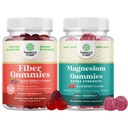 Bundle of Fiber Gummies - Chicory Root Supplement with Prebiotic Support for Gut & Digestive Health and Magnesium Gummies - Relaxing Magnesium Citrate - Raspberry Flavored for Body & Mind Relaxation