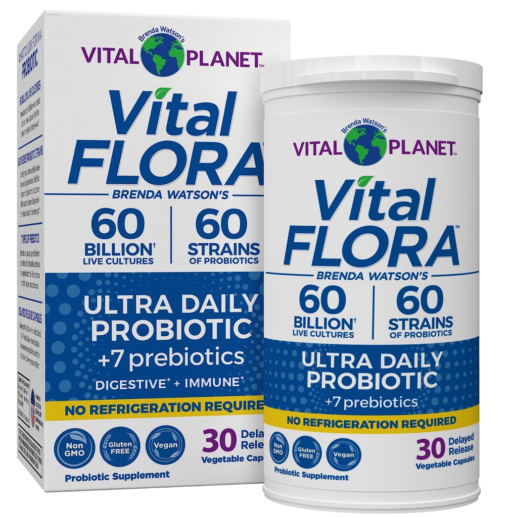 Vital Planet - Vital Flora Ultra Daily Probiotic 60 Billion CFU, 60 Diverse Strains, 7 Organic Prebiotics, Immune Support, Digestive Health Ράφι Σταθερά Προβιοτικά για γυναίκες και άνδρες 30 Κάψουλες