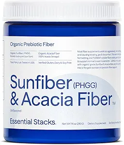 Essential Stacks Organic Sunfiber Prebiotic Fiber (Partially Hydrolyzed Guar Gum/PHGG) with Acacia Fiber Powder - Gluten Free, Non-GMO & Unflavored Soluble Fiber (7.4 oz)