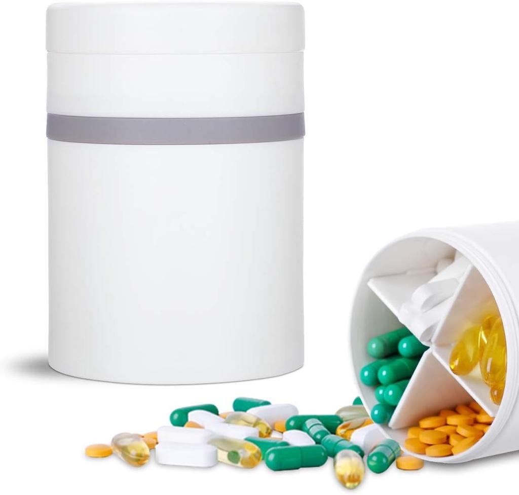 Extra Large Supplement Organizer and Portable Pill Case with 8 Compartments Double Layers Medicine Dispenser Monthly Vitamins Organizers Pill Bottle,White