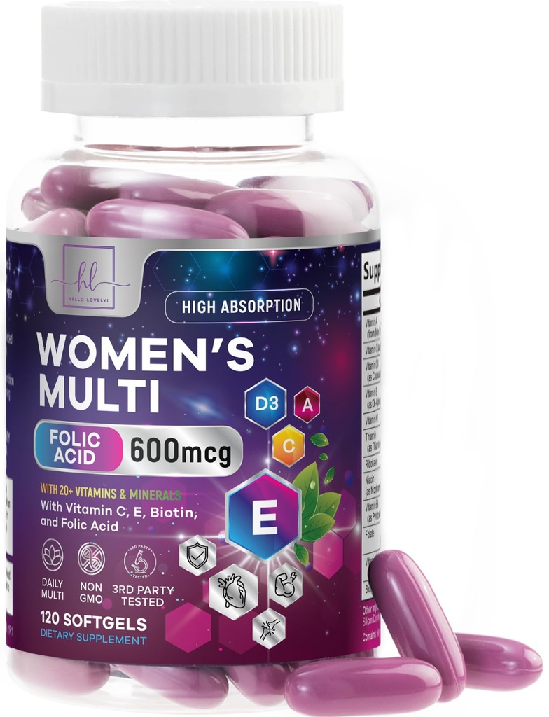 Πολυβιταμίνη για τις γυναίκες - Daily Woman's Multivitamins with Biotin, Calcium, Follic Acid, Iron, Zinc, Vitamin A, C, D, E & B Vitamins, Γυναικεία δέρματα μαλλιών και νύχια Βιταμίνες Συμπληρώματα - 120 Softgels
