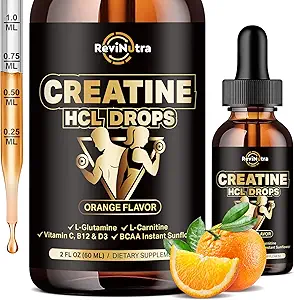 Creatine HCL Υγρές σταγόνες για άνδρες & γυναίκες, 1500mg Υγρό υδροχλωρικό πλάσμα, υψηλή απορρόφηση, 2 Fl Oz Orange Flavor
