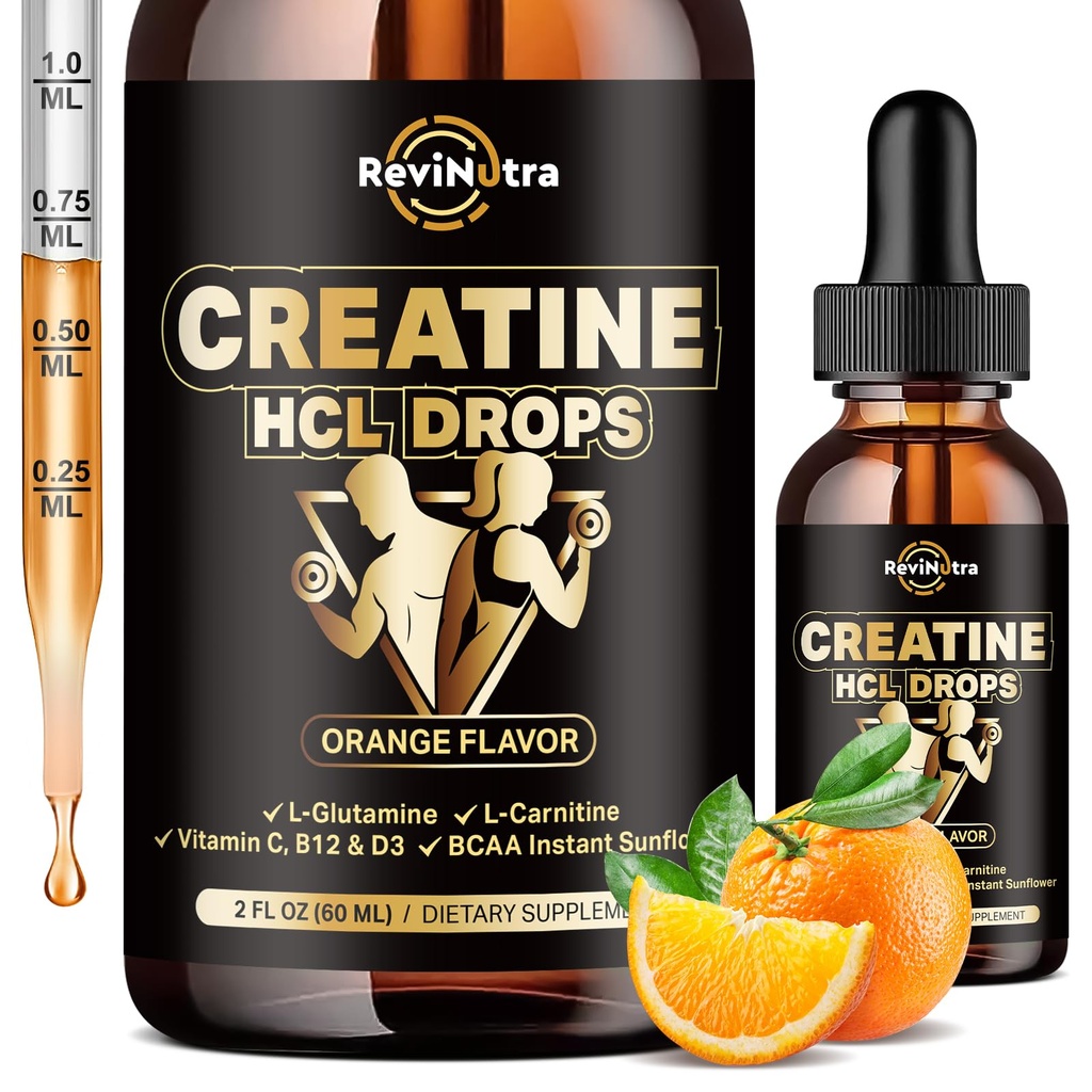 Creatine HCL Υγρές σταγόνες για άνδρες & γυναίκες, 1500mg Υγρό υδροχλωρικό πλάσμα, υψηλή απορρόφηση, 2 Fl Oz Orange Flavor