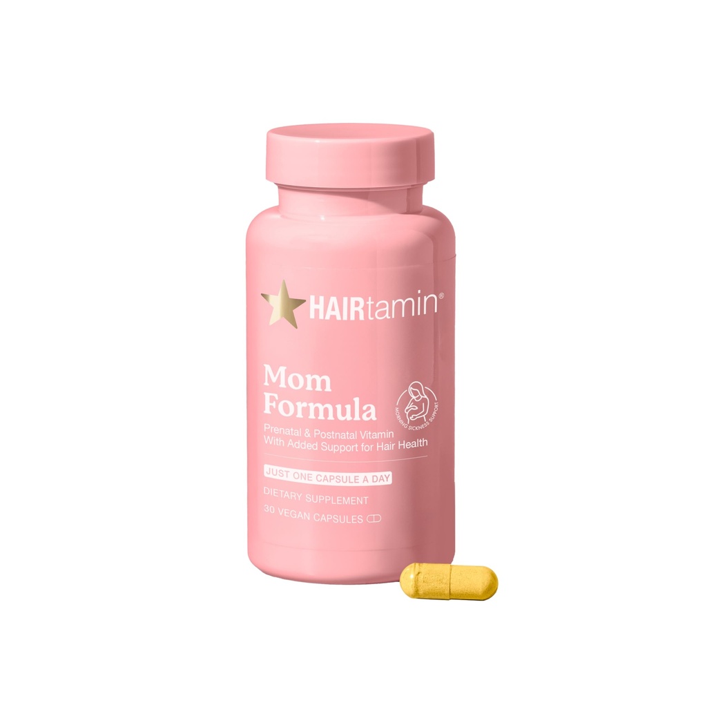 HAIRtamin MOM Vegan Προγεννητική & μεταγεννητική Multivitamin συμπλήρωμα & Βιταμίνη μαλλιών Εγκυμοσύνη, επιλόχειο, Θηλασμός Προβιοτική Μία-μία-ημέρα Βιταμίνες μαλλιών με βιοτίνη, ψευδάργυρο, σίδηρο (30 κόμητες)