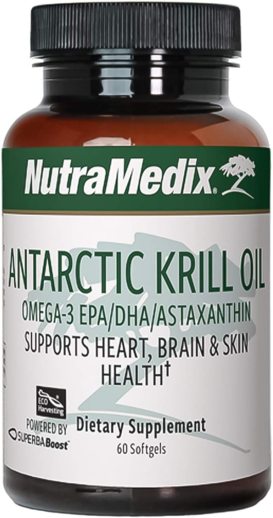 NutraMedix Antarctic Krill Oil 500mg - Fish Oil Supplement - Omega-3s (EPA & DHA) + Astaxanthin - Red Krill Supplement for Joint, Immune, Heart, Liver & Brain Health Support (60 Softgels)