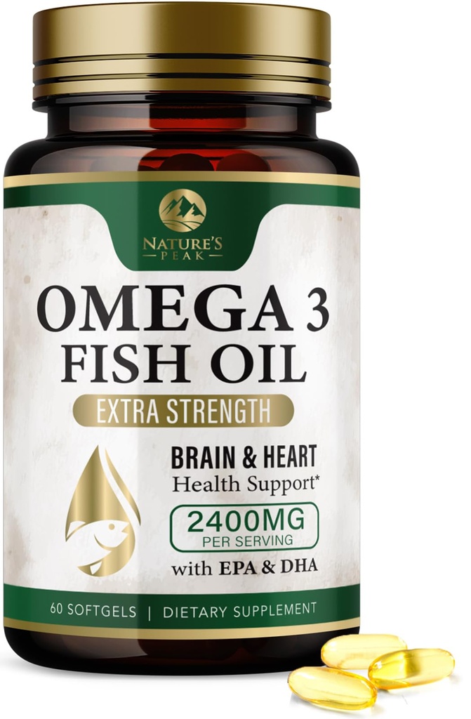 Ωμέγα 3 χάπια ιχθυελαίου 2400mg - τριπλή δύναμη Ωμέγα 3 συμπληρώματα ιχθυελαίου - Best EPA & DHA λιπαρά οξέα για την υποστήριξη του εγκεφάλου και της καρδιάς υγεία, συμπλήρωμα Ωμέγα3 της φύσης, 30 ημέρες προσφοράς - 60 Softgels