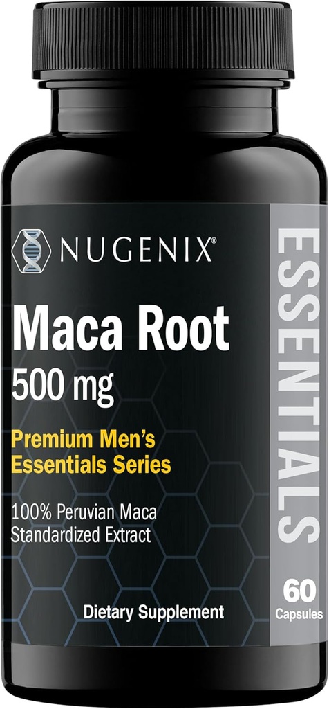 Nugenix Essentials Κάψουλες σκόνης ρίζας Maca - 100% Περουβιανό εκχύλισμα Maca, Περουβιανό Ginseng, MacaPrime - 60 Count