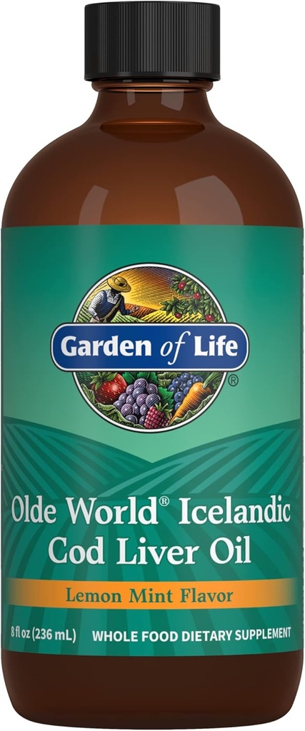 Κήπος της ζωής Olde World Ισλανδίας Cod Liquid Oil Liquid - Λεμονέλαιο άρωμα - 1.000mg Ωμέγα 3 ιχθυέλαιο, λιπαρά οξέα, EPA, DHA, βιταμίνη D & A, Συμπληρώματα CLO για την υγεία της εστίας, 47 υπηρεσίες