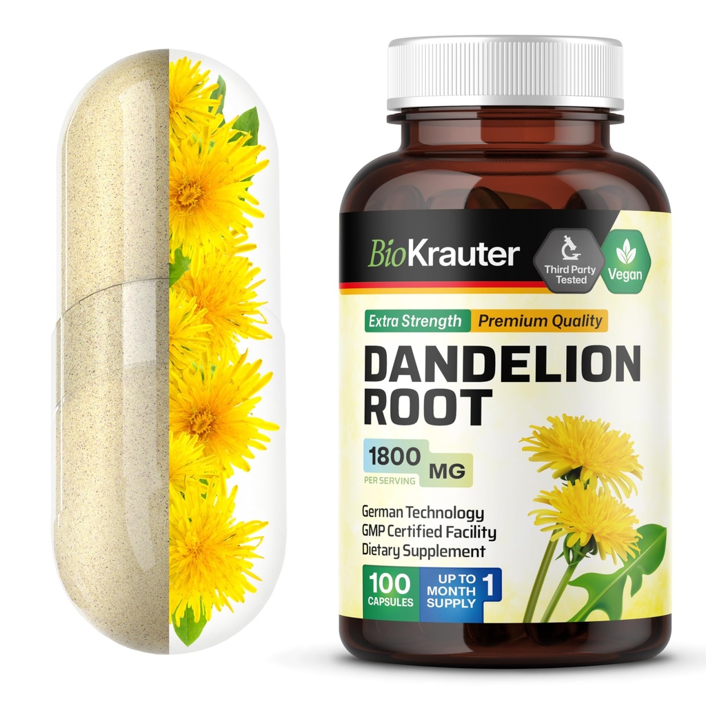 BIO KRAUTER κάψουλες ρίζας δαντελίων - 1800 mg Δύναμη - 100 κόμη - συμπλήρωμα ρίζας δαντελίων - κάψουλες Vegan για την υποστήριξη του ήπατος