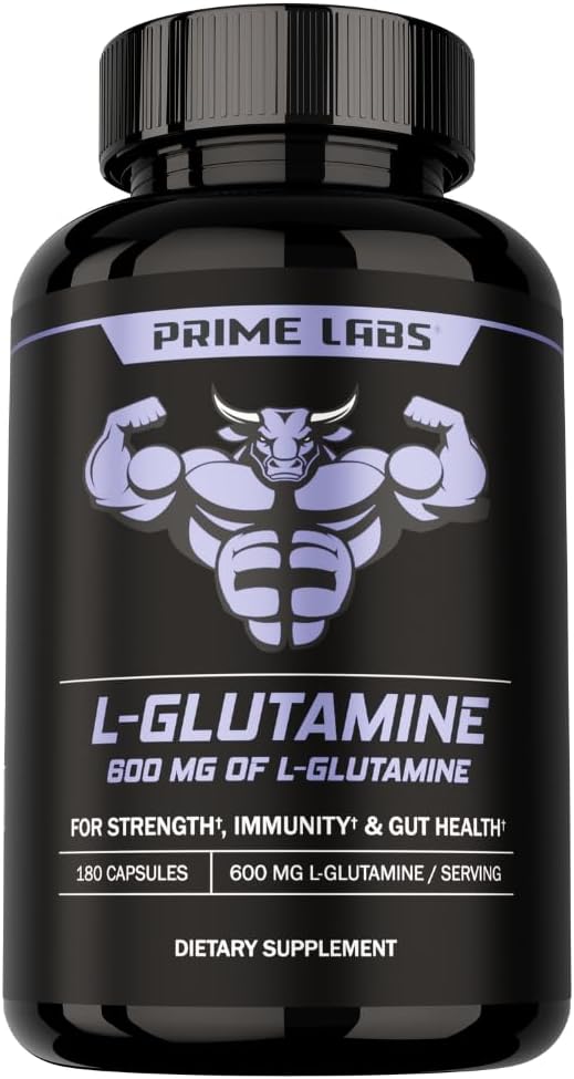 Prime Labs L Glutamine Capsules 600mg - Supports Strength, Muscle Recovery, Immunity, & Gut Health - Amino Acid Supplement - for Men & Women