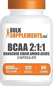 BulkSupplements.com BCAA 2:1:1 Κάψουλες - Διακλαδισμένη Αλυσίδα Αμινοξέα, BCAA Συμπληρώματα, BCAA Κάψουλες - BCAA 1000mg, BCAA χάπια - Χωρίς γλουτένη - 2 κάψουλες για την εξυπηρέτηση, 120 κάψουλες