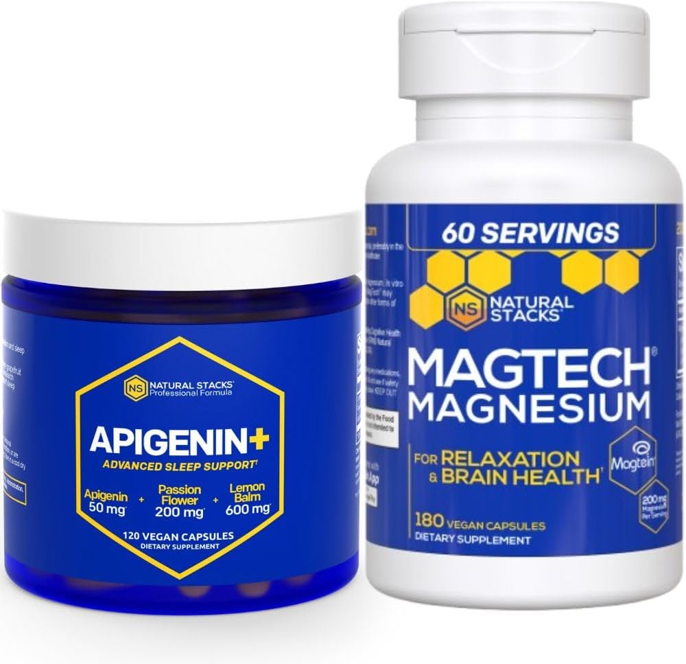 ΦΥΣΙΚΑ ΣΤΑΘΜΙΣΜΑΤΑ Apigenin for Sleep + Magtech Magnesium Supplement Bundle - Supports Sleep & Brain Health* - 300 Total Capsles