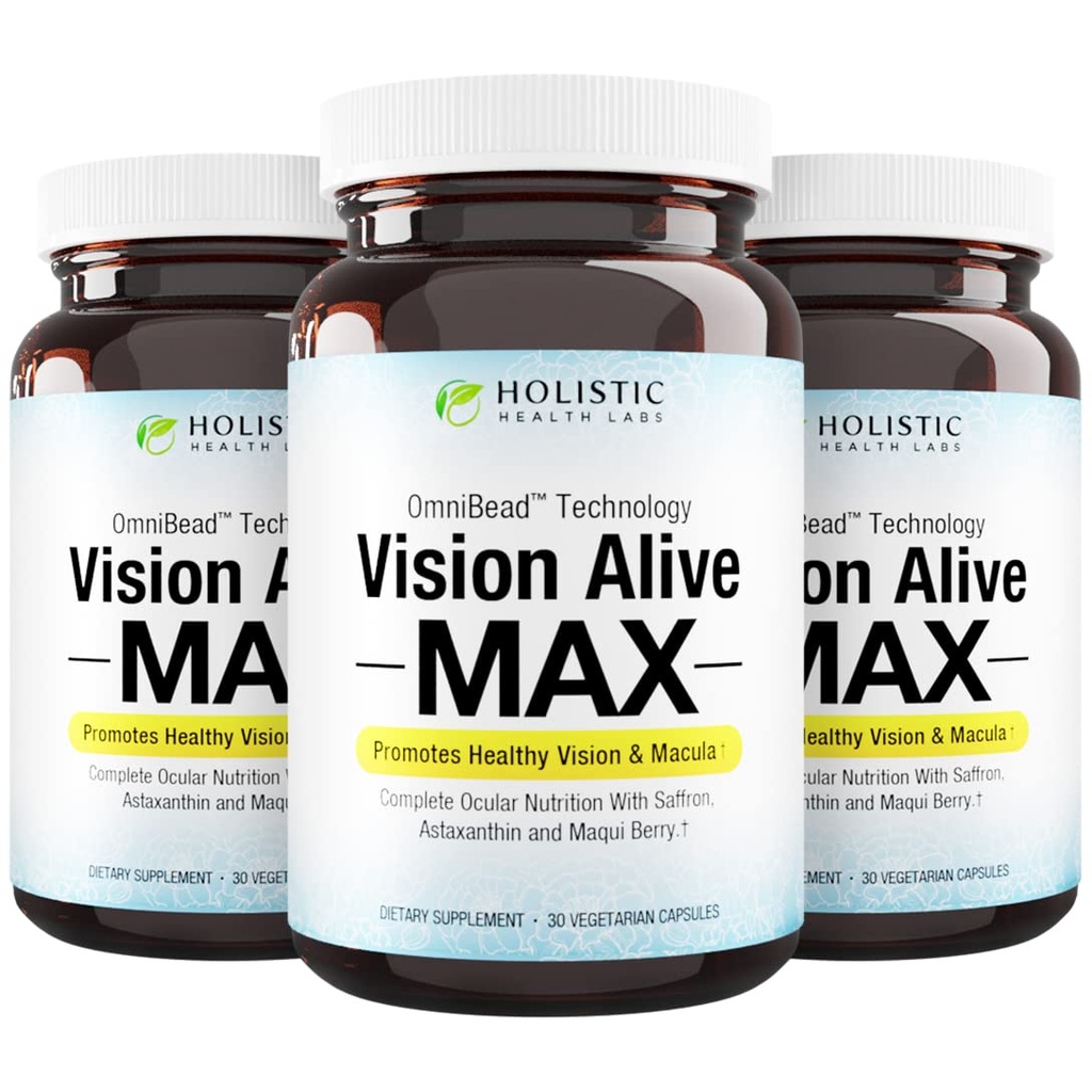 Holistic Health Labs Vision Alive Max με 8 φυσικά συστατικά Lutemax® 2020, bilberries, βατόμουρα, c3g από Black Currant, Maqui Berry, Saffron, και Ασταξανθίνη (30 Count (Pack of 3))