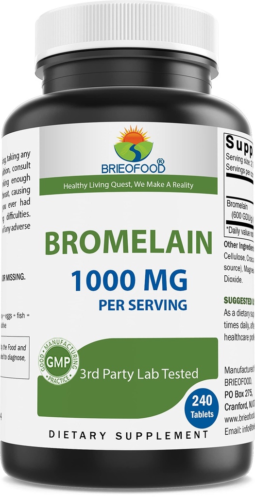 Brieofood Bromelain 1000mg ανά Σερβίρισμα 240 Tablets - Proteolytic Digestive Enzyme - Υποστηρίζει Υγιεινή Πέψη, Κοινή Υγεία, Απορρόφηση θρεπτικών συστατικών