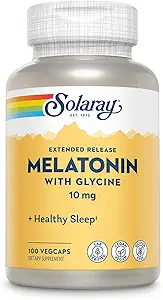 SOLARAY Melatonin 10mg with Glycine - Extended Release, Healthy Sleep Aid and Calming Relaxation Support - Lab Verified, Vegan, Gluten Free, 60-Day Guarantee - 100 Servings, 100 VegCaps