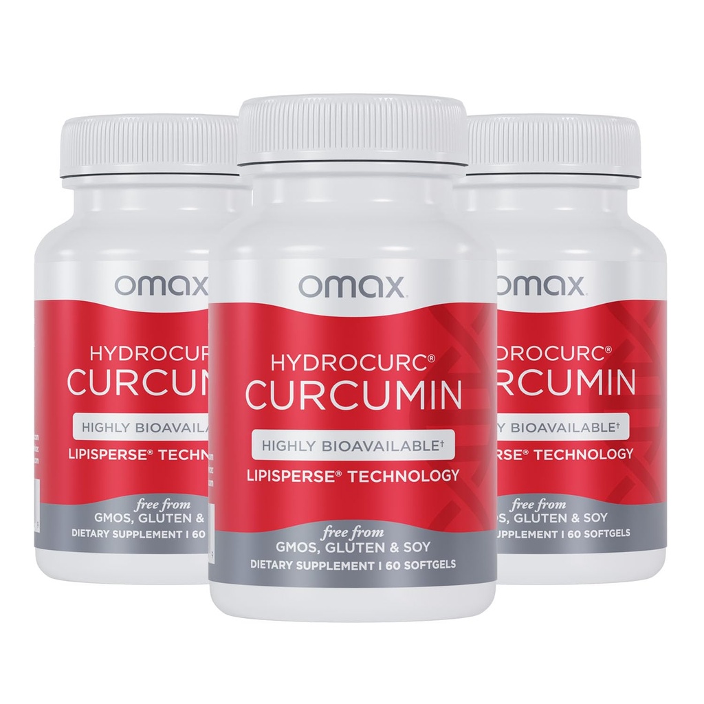Omax3 HydroCurc Turmeric Curcumin Softgels, Πολύ βιοδιαθέσιμο νανοσωματίδιο πετρελαίου MCT για τη δύναμη και την απορρόφηση, κοινή υγεία, 180 Softgels (3 Pack)