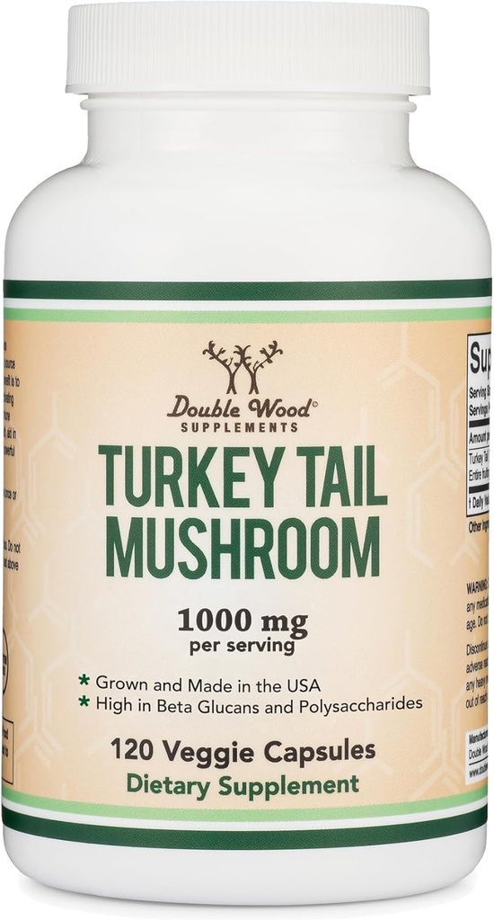 Turkey Tail Mushroom Supplement (120 Κάψουλες - 2 Μήνες Προμήθεια) (Coriolus Versicolor) Comprehensive Immune System Support, Non-GMO, Gluten Free, Grown and Encapsuled in The USA by Double Wood