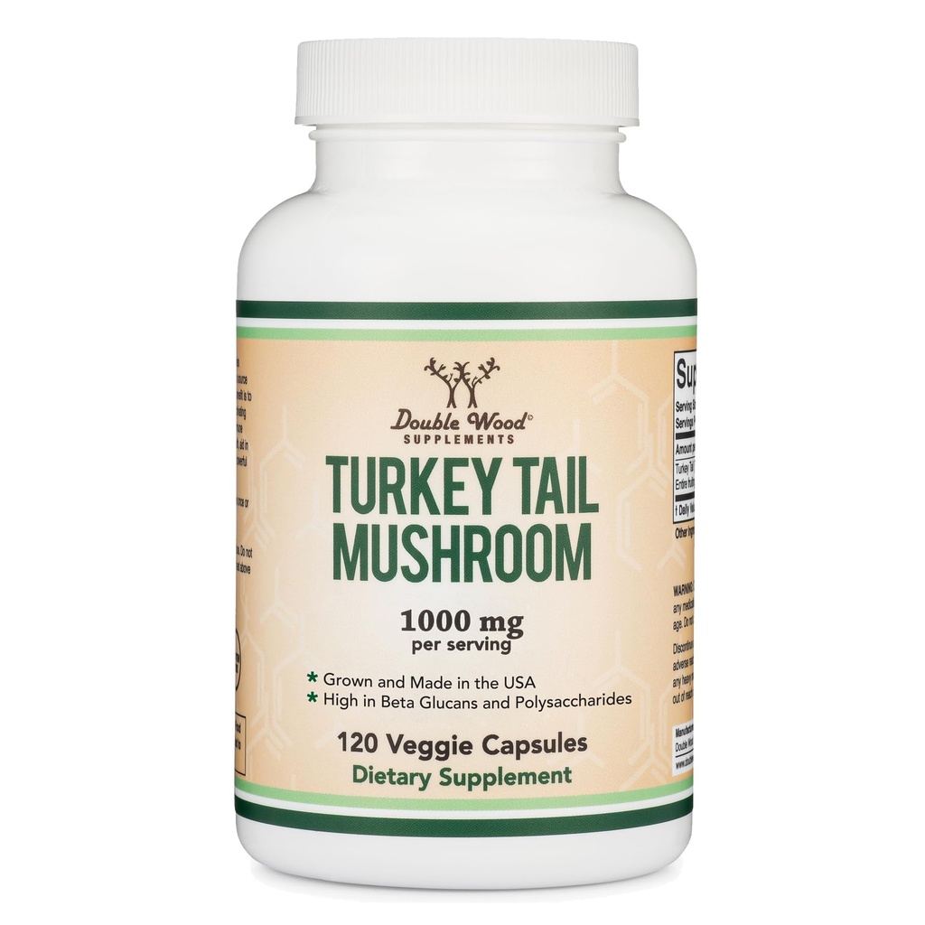 Turkey Tail Mushroom Supplement (120 Κάψουλες - 2 Μήνες Προμήθεια) (Coriolus Versicolor) Comprehensive Immune System Support, Non-GMO, Gluten Free, Grown and Encapsuled in The USA by Double Wood