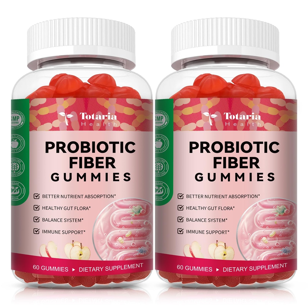 9-σε-1 Προβιοτικές Ίνες Gummies για Ενήλικες & Έφηβοι 16G Fiber per Serving, Psyllium Fiber Supplement with 5 Billion CFU Bacillus Coagulans, Inulin, ACV for Digestive, Gut & Immune Wellness - 2 Μπουκάλια