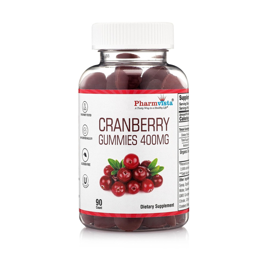Cranberry Gummies για παιδιά & ενήλικες 400mg-Gluten Δωρεάν αλλεργιογόνο Δωρεάν θρεπτικά πλούσια Vegan συμπλήρωμα - Cranberry Chews-90 Count