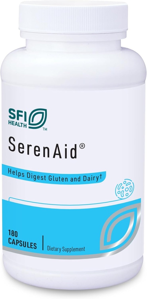 Klaire Labs SFI Health SerenAid - Χορτοφαγικά Multi Diestive Enzymes συμπλήρωμα με DPP-IV Δραστηριότητα & Λακτάση - Ένζυμο Blend για την υποστήριξη Γλουτένης & Γαλακτοκομικής Ανάλυσης - Προάγει Digetion (180 κάψουλες)