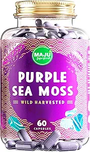 MAJU's Powerful Purple Sea Moss Capsules (60 ct), Extra-Strength Purple Minerals, Chondrus Crispus, Stronger Than Gel, Compare to Organic Irish Seamoss Capsule, Wild Harvested Powder Pills