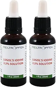 2X 2.2% Lugol's Iodine Solution 2x1 Fl Oz - 2x30 ml | Pharmaceutical Grade Ingredients | Lugols Solution Made with Iodine and Potassium Iodide | Set of Two Bottles | Heiltropfen®