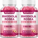 2 Πακέτα Χωρίς ζάχαρη Rhodiola Rosea Gummies Adaptogenic Rhodiola Rosea Supplement & Cortisol Blocker για την απόδοση, Stamina, Mood & κίνητρο - Non-GMO, 120 Vegan Chews