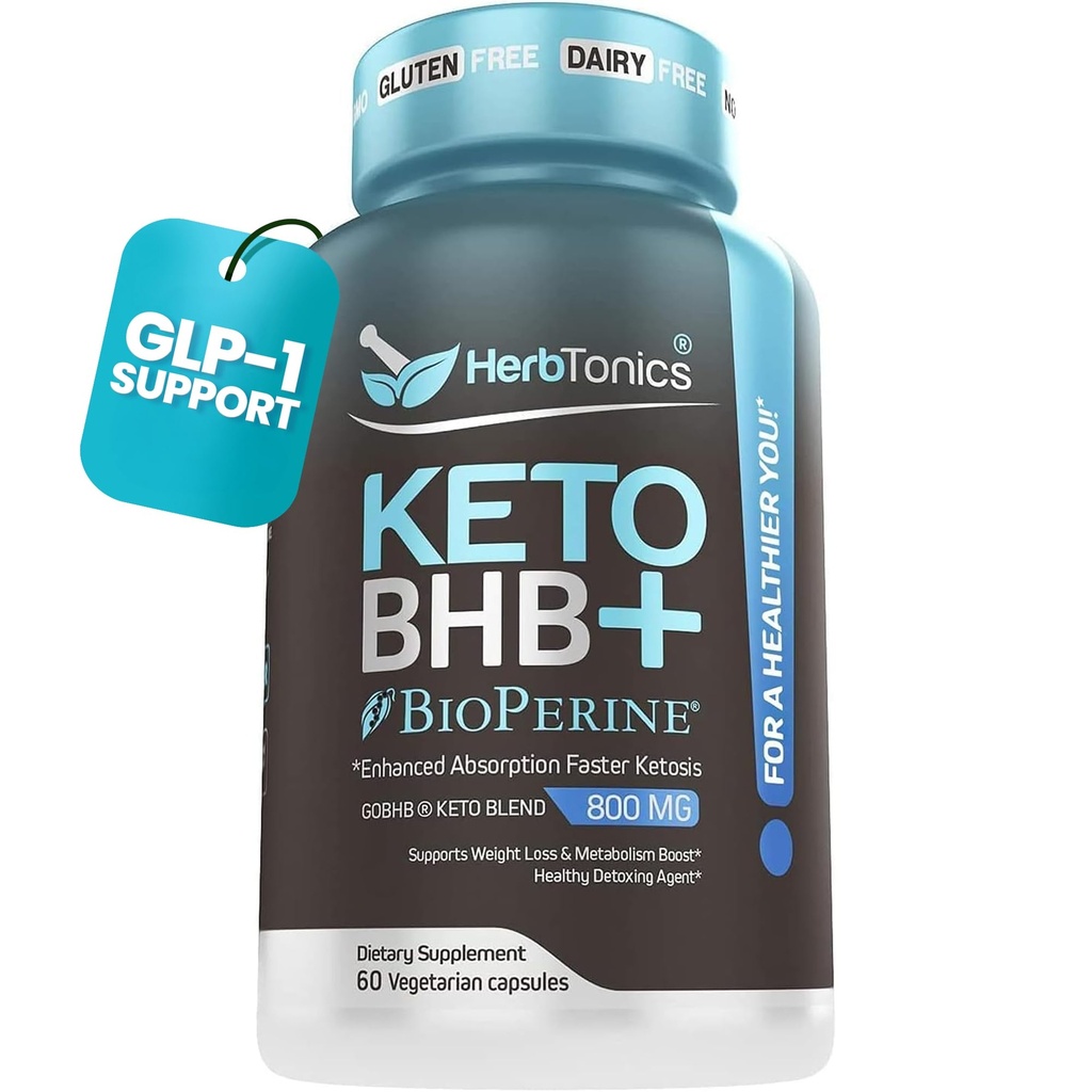 Herbtonics Keto BHB+ BioPerine Keto Pills, Exogenous Ketones for Ketosis Support, Weight Management, GLP‐1 Support, Energy & Mental Focus, Vegan Friendly Non-GMO Formula. 60 Vegan Κάψουλες