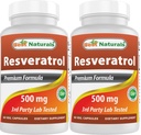 Best Naturals 2 συσκευασίες Resveratrol Complex 500 mg 60 κάψουλες Veg Made with Grape Skin, Red Wine, Quercetin - Gluten Free & Non GMO - (Σύνολο 120 κάψουλες)
