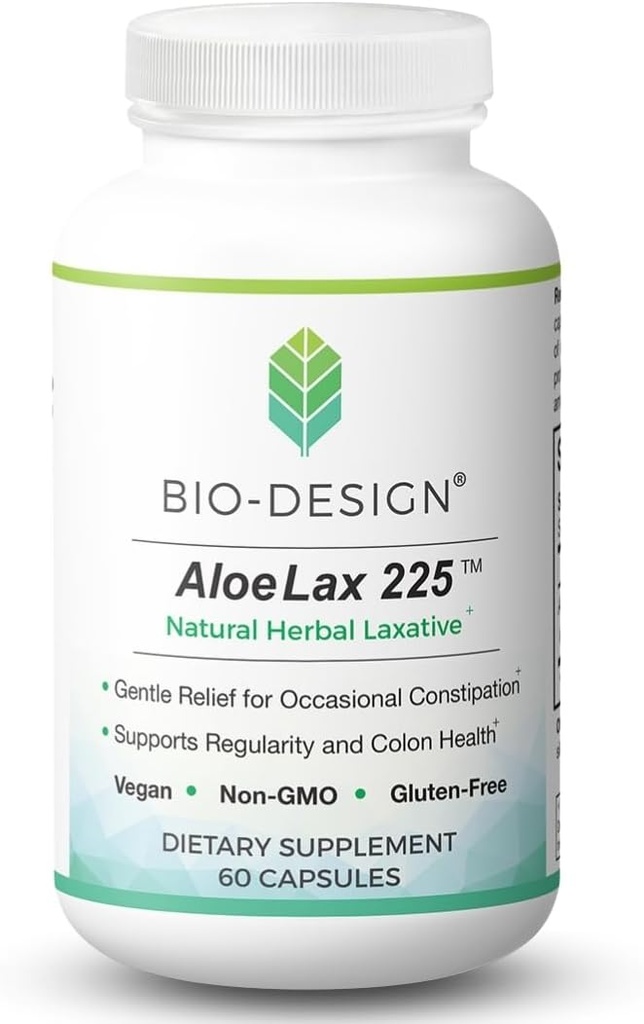 Aloe Lax 225 Natural Herbal Laxative - Gentle Relief for Occasional Constipation, Gas, & Bloating with 225 mg Natural Aloe Ferox - Υποστηρίζει Bowel Regularity & Colon Health - 60 Κάψουλες
