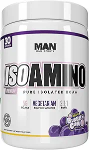 Άνδρας Αθλητισμός ISO-Amino Καθαρή Απομονωμένη BCAAs - Build Lean Μύες - Διακλαδισμένη Αλυσίδα Αμινοξέα σκόνη - Keto BCAA - Επιταχυντική ανάκτηση - 210 γραμμάρια, 30 εξυπηρετούν - Σταφύλι Φυσαλίδων τσίχλα
