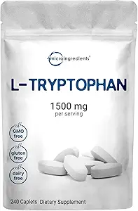 Micro Ingredients L-Tryptophan 1,500mg, 240 Caplets | Essential Amino Acid + Relaxation Support | Mood, Sleep & Nervous System Balance | Clean Label, Non-GMO